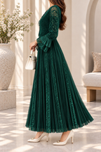 AA 0111 Emerald Green Velvet Pleated Maxi Dress