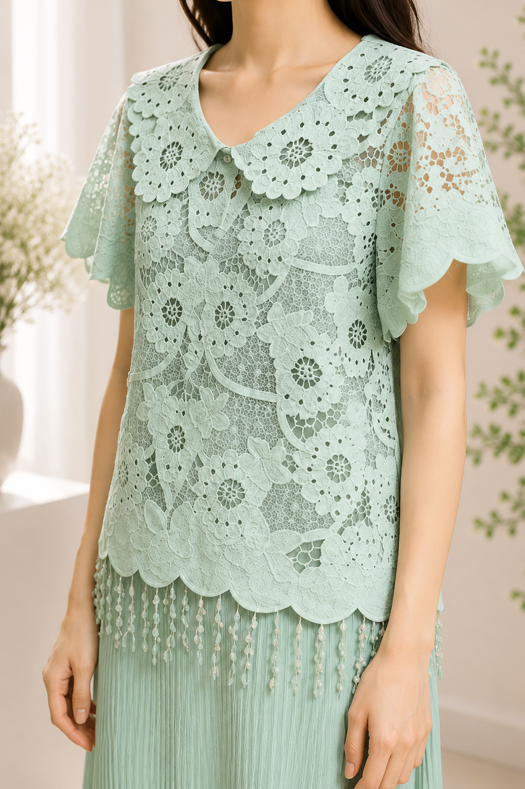 AA 0111F Aura Lace Pleated Set