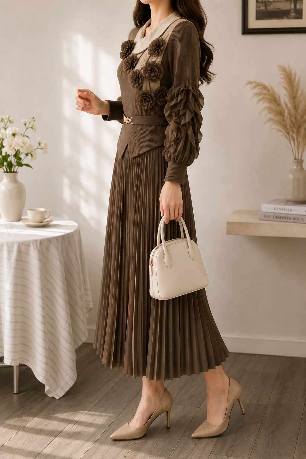 AA 0111  Flower Floral Pleated Dress