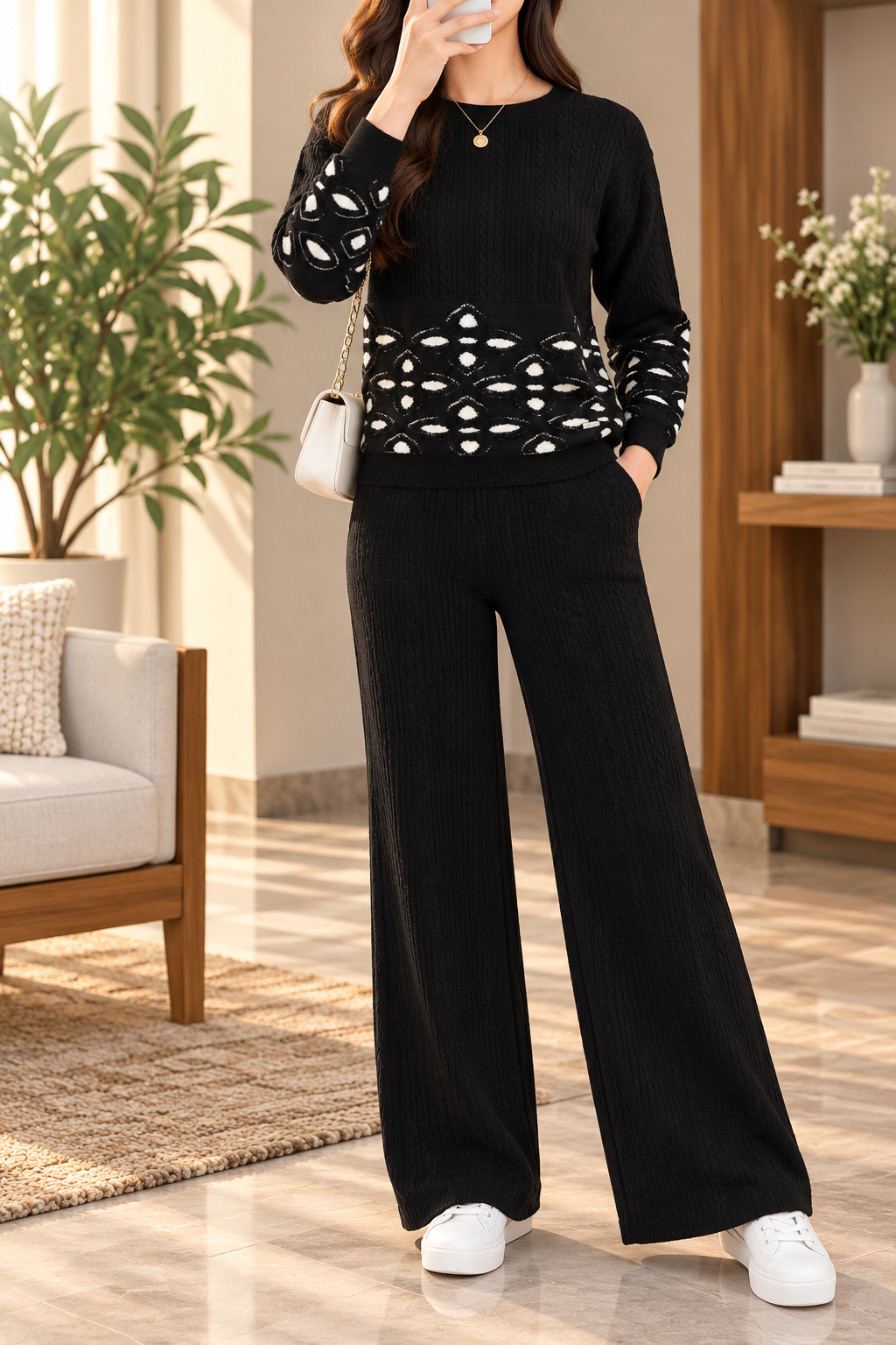 AA 011 Geometric Pattern Cable-Knit Co-Ord Set