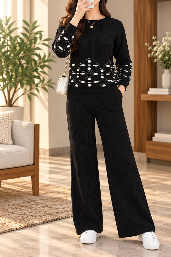 AA 011 Geometric Pattern Cable-Knit Co-Ord Set