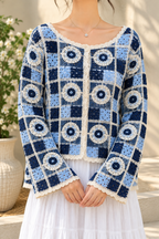 AA 0111 Floral Crochet Button-Up Cardigan