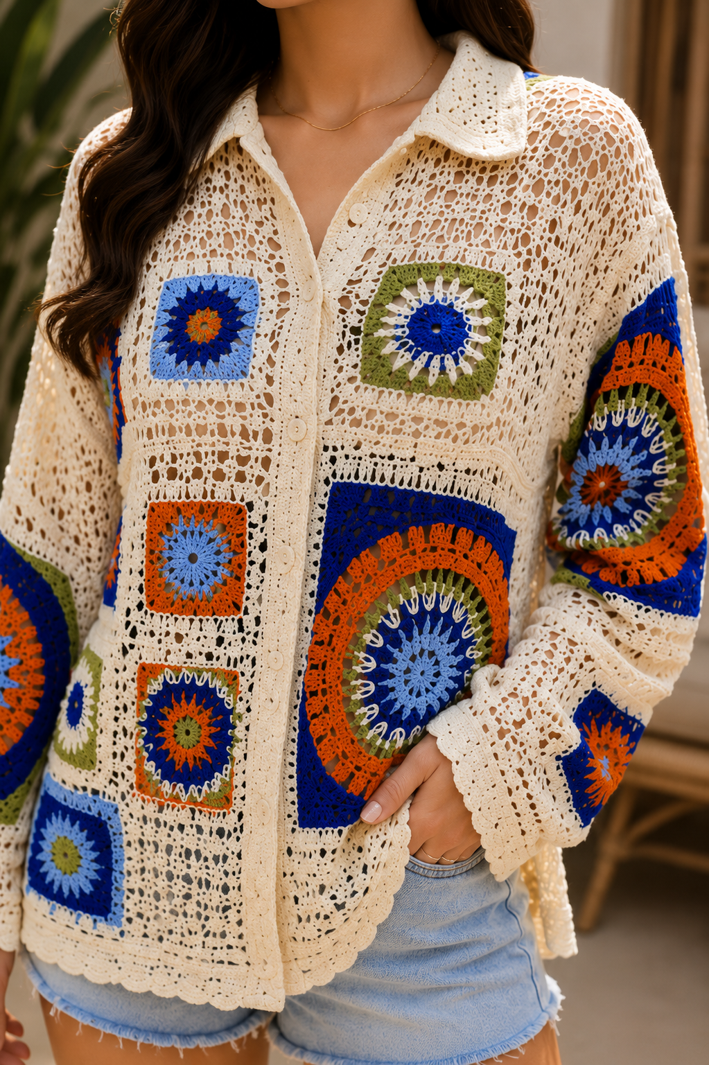 AA 142 Boho Patch Crochet Top
