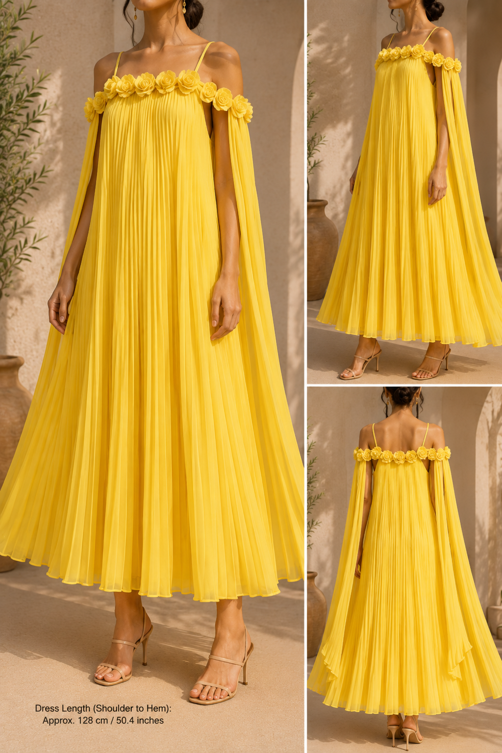 AA 0112C Pleated Cape Maxi Dress