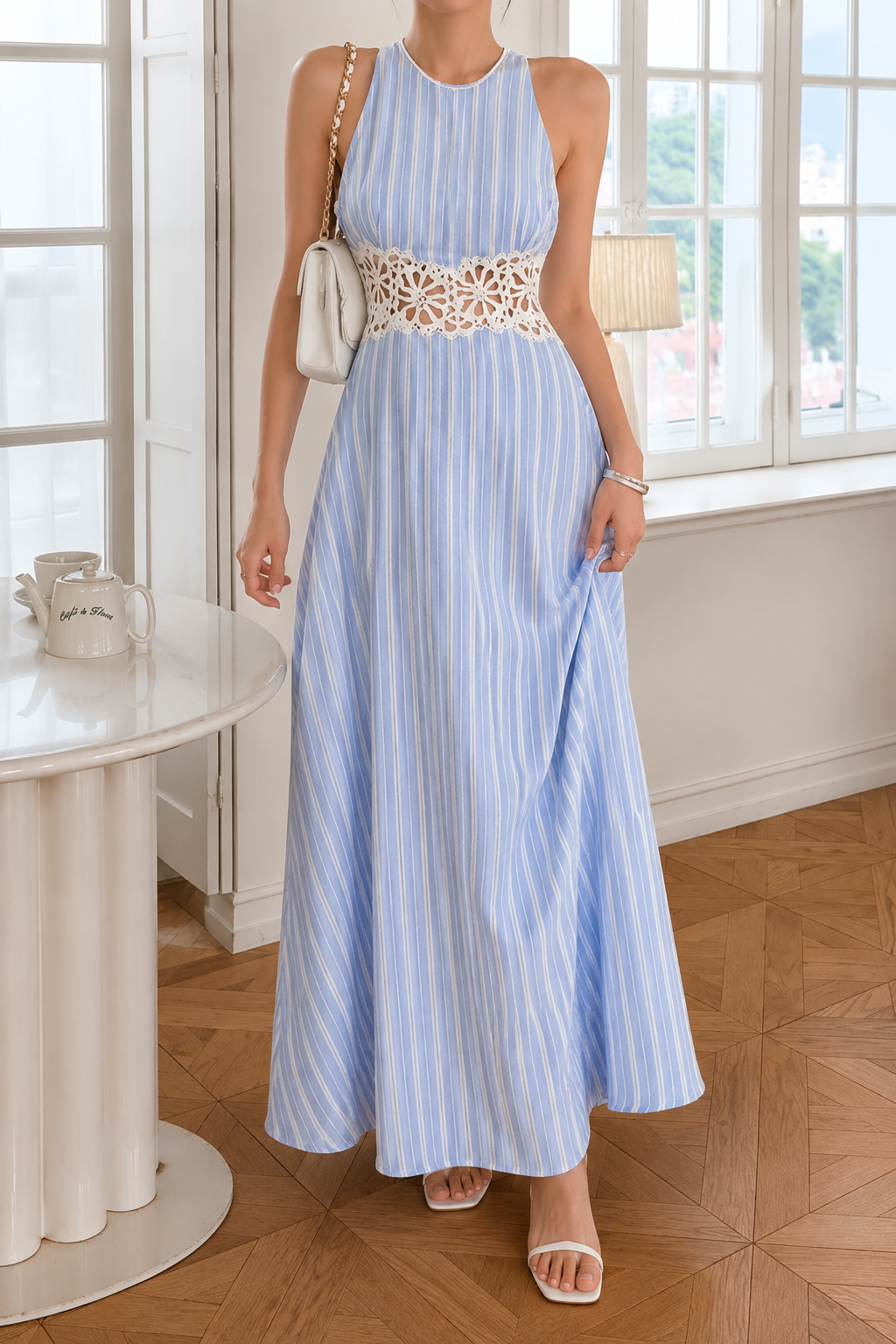 AA 0112C Sky Blossom Lace Maxi Dress
