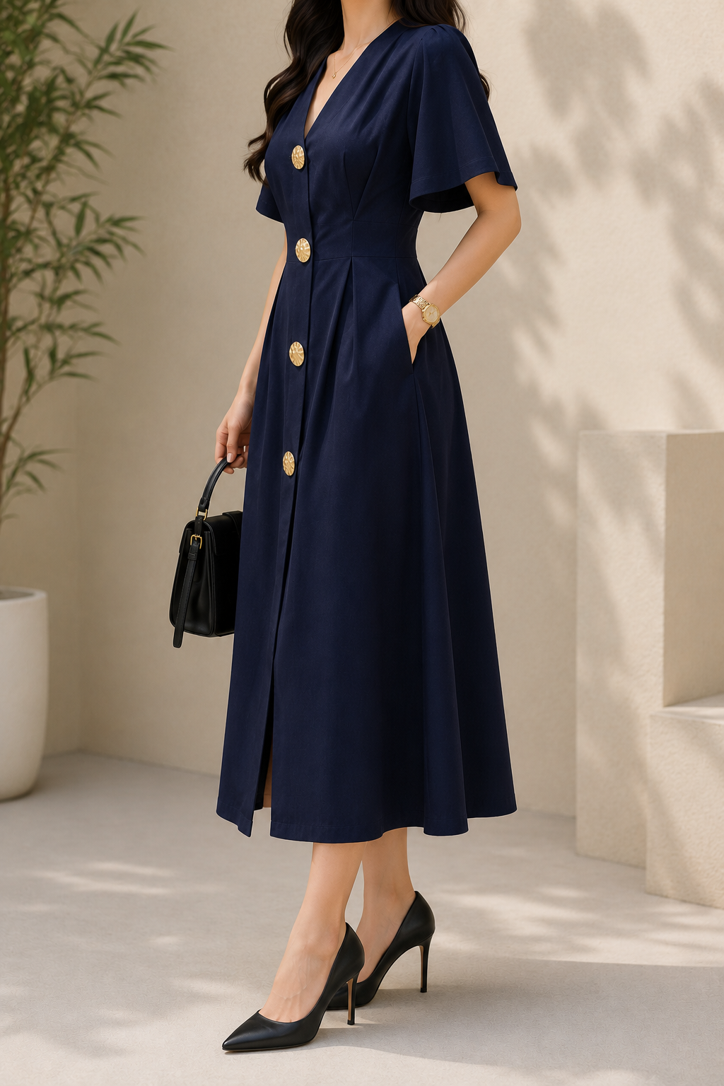 AA 0111C Grace Button Midi Dress