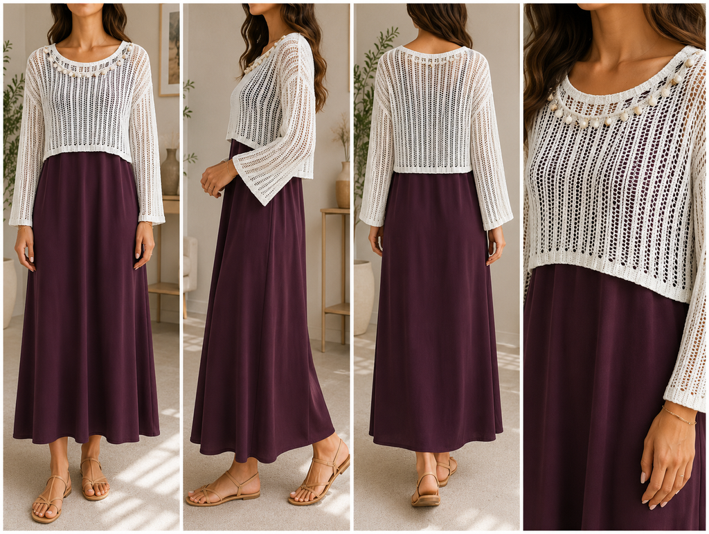 AA 0112F Breeze Crochet Overlay Maxi Dress