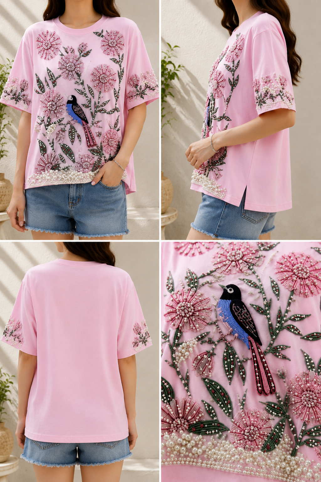 AA 0111F Blossom Pearl Embellished Tee