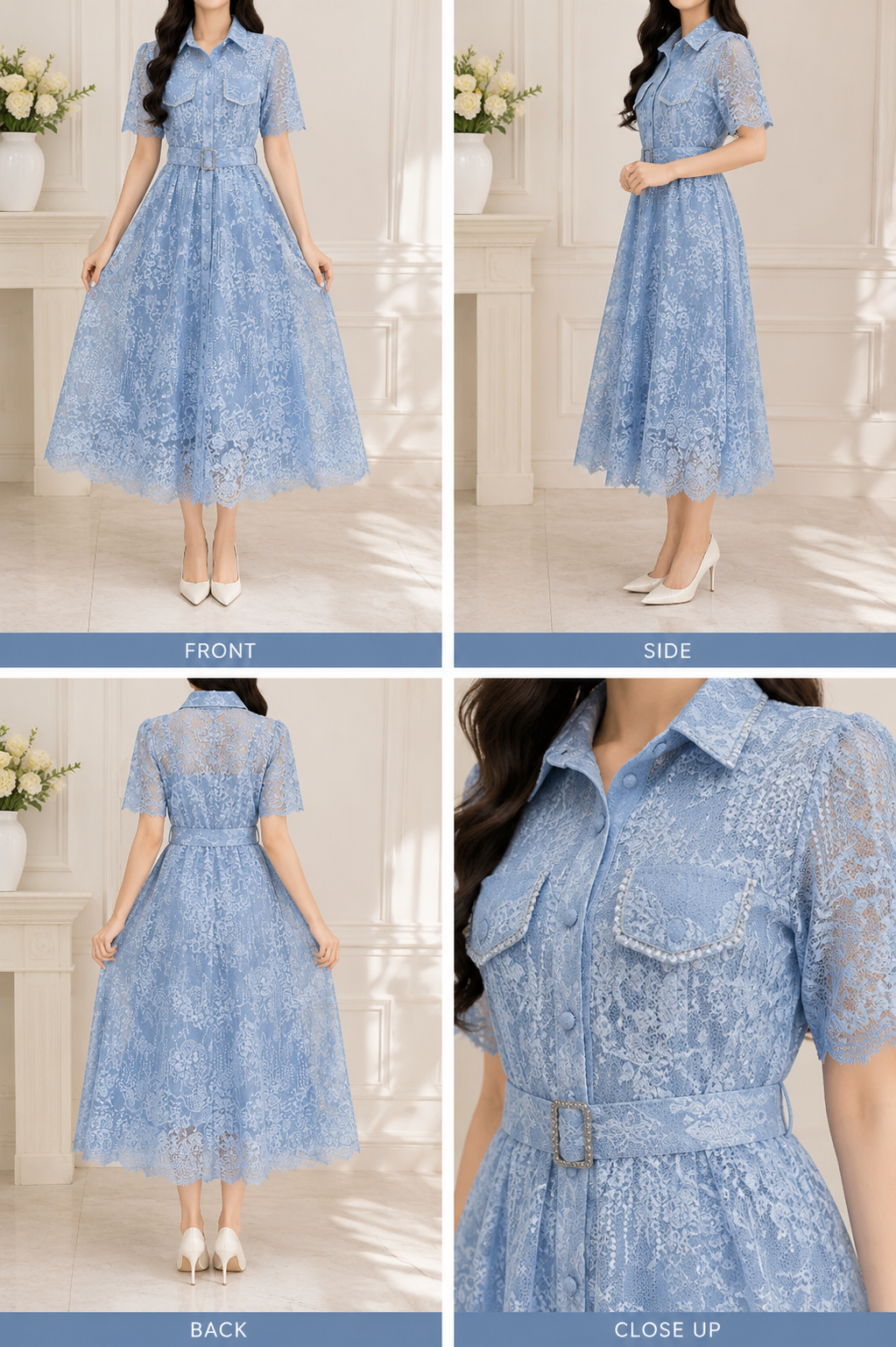 AA 0111F Sunlit Lace Elegance Midi Dress