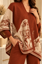 AA 011 Rustic Charm Printed Poncho Co-Ord Set