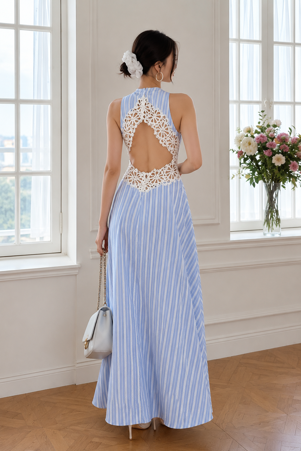 AA 0112C Sky Blossom Lace Maxi Dress