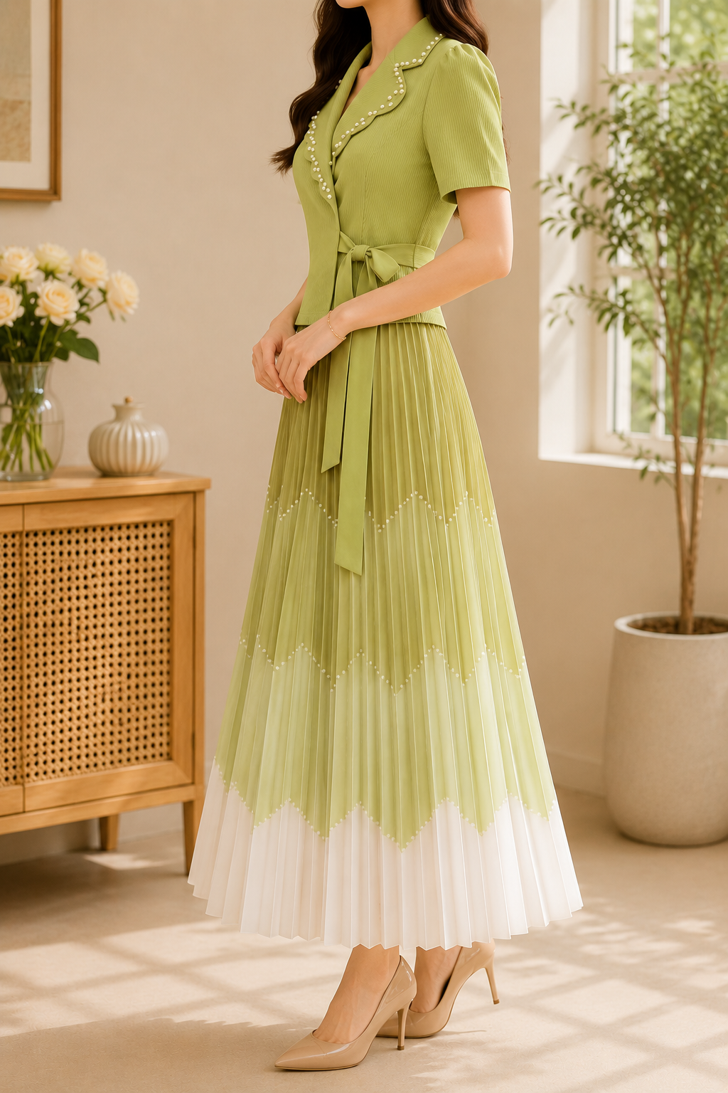 AA 0112F Pearl Luxe Magic Pleated Dress