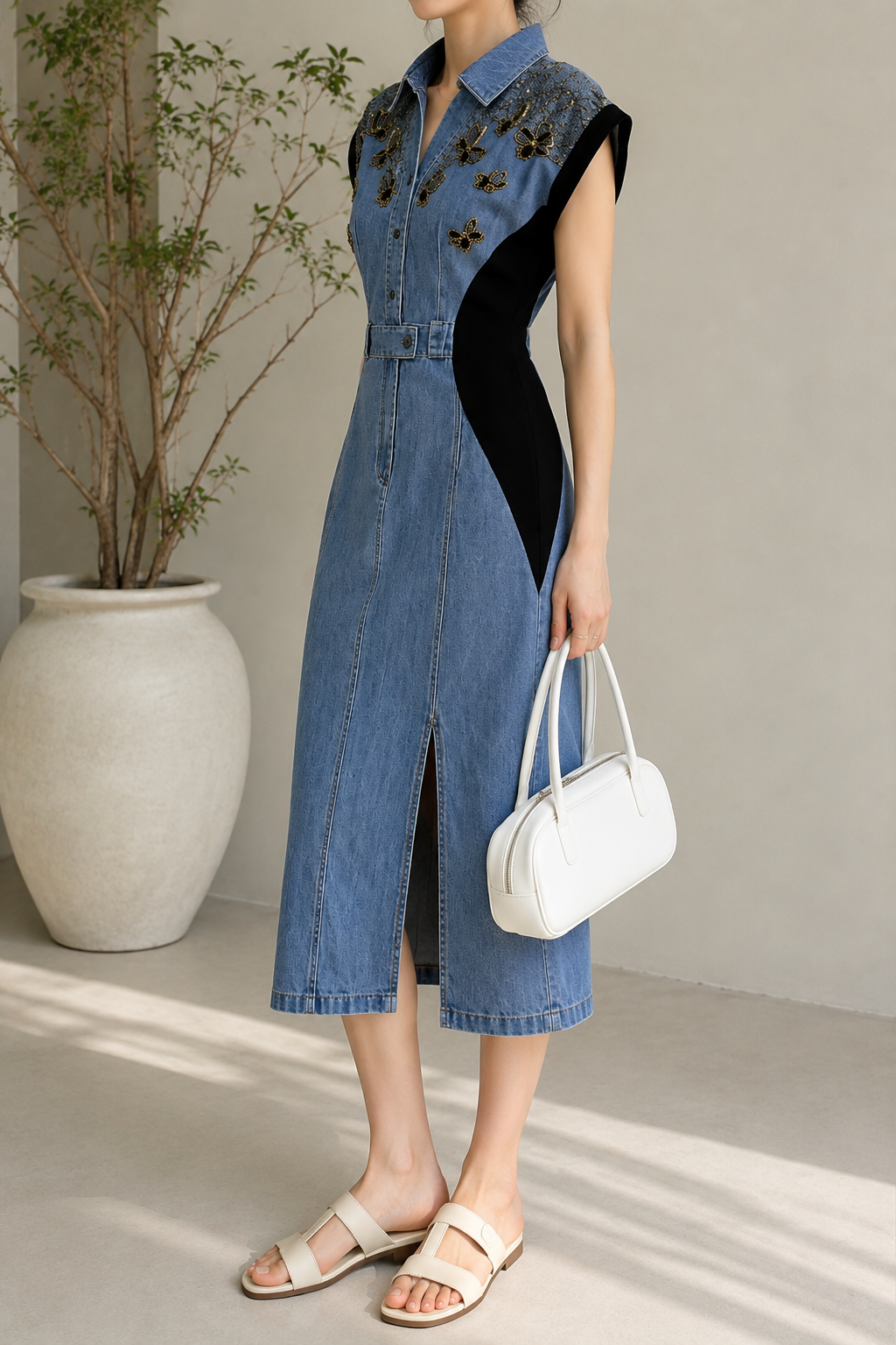 AA 0111C Bloom Denim Midi Dress