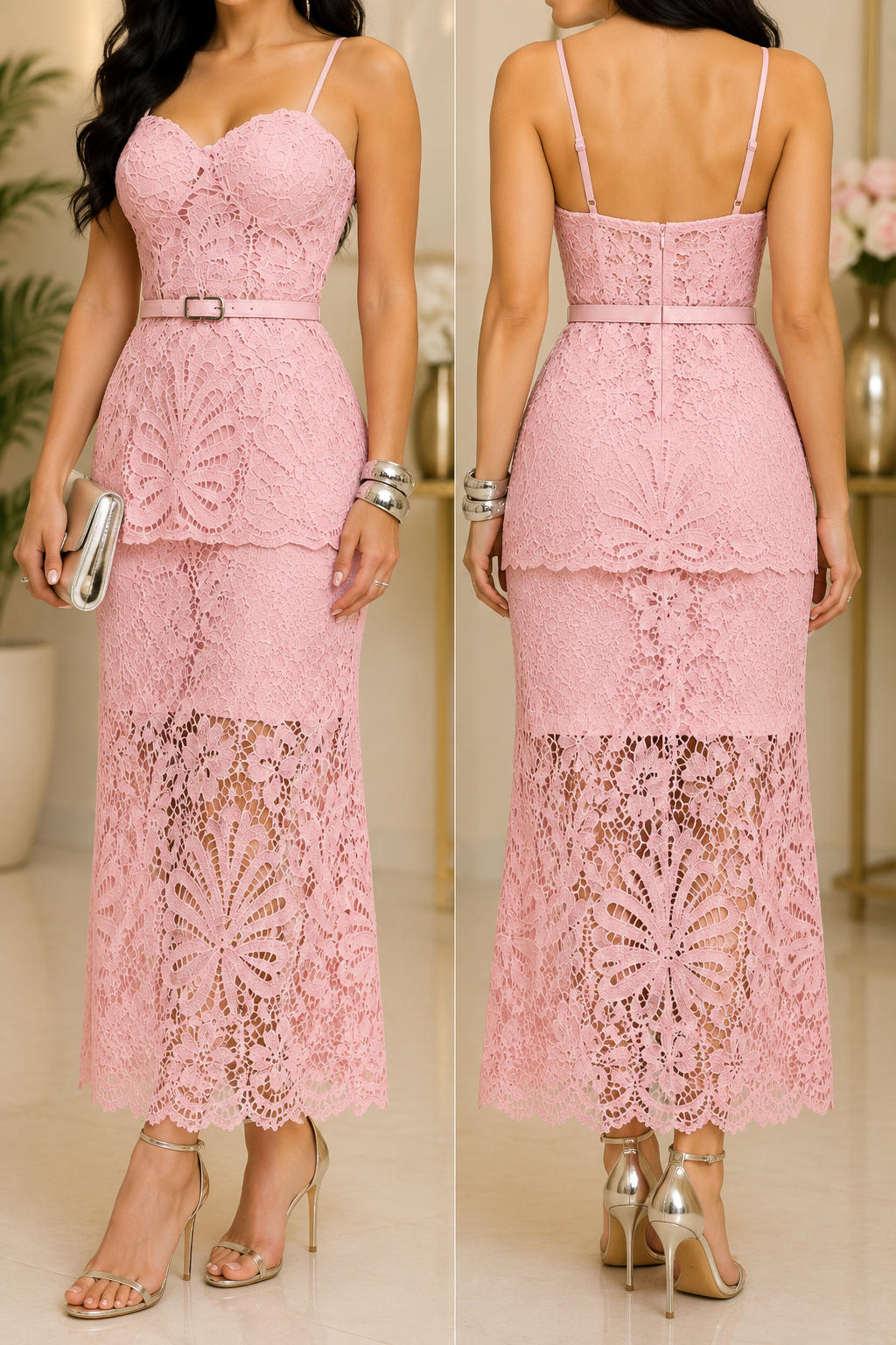 AA 0112C Belle Lace Peplum Maxi Dress