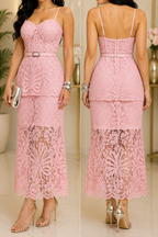 AA 0112C Belle Lace Peplum Maxi Dress
