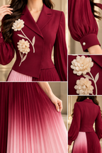 Ombre Floral Blazer Pleated Dress