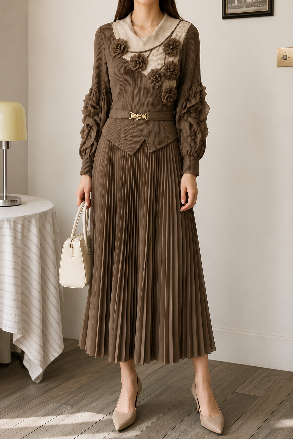 AA 0111  Flower Floral Pleated Dress
