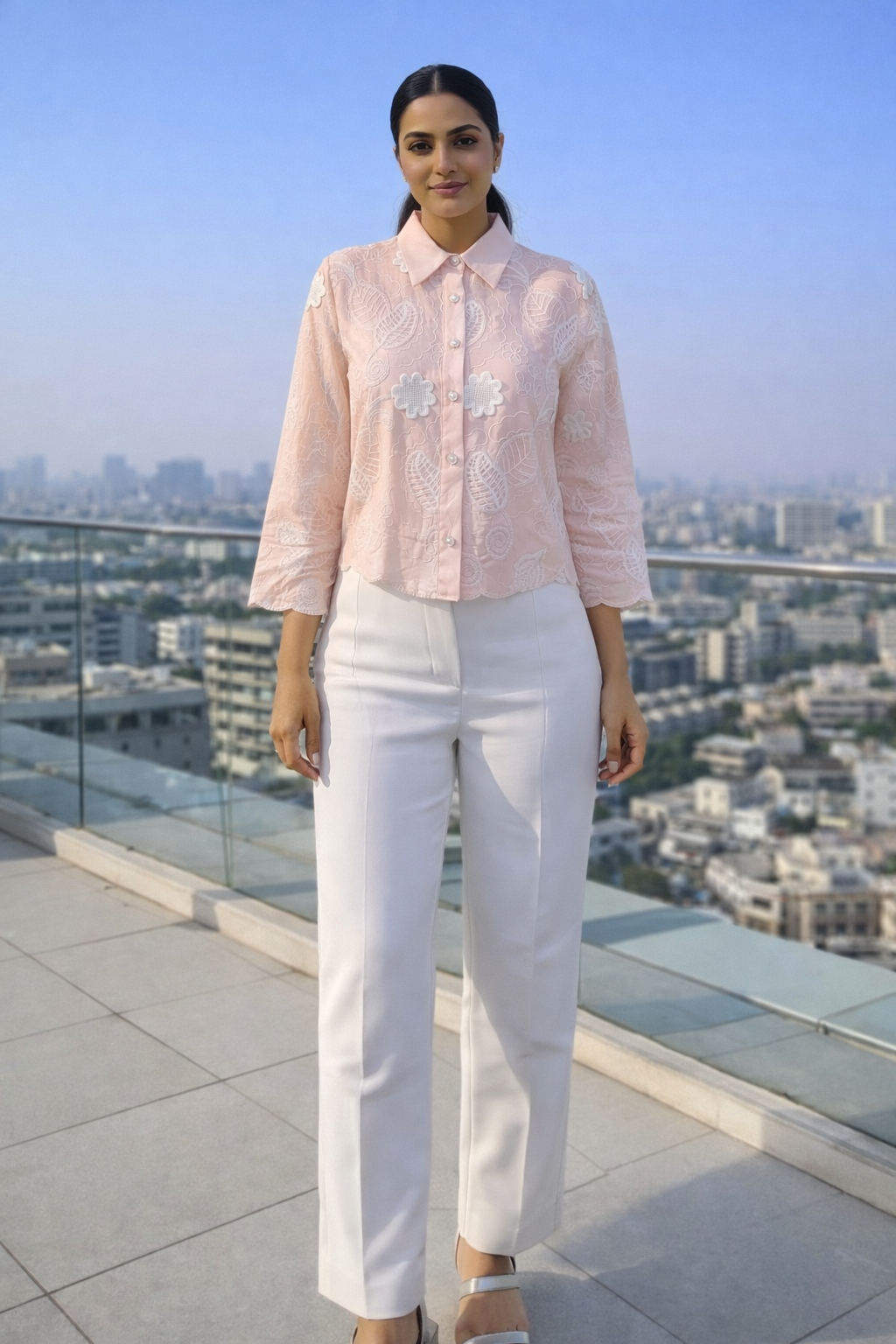 Blush Pink Embroidered Shirt Top