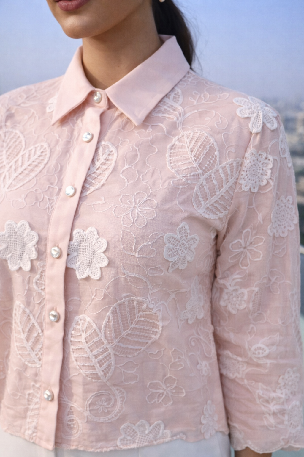 Blush Pink Embroidered Shirt Top