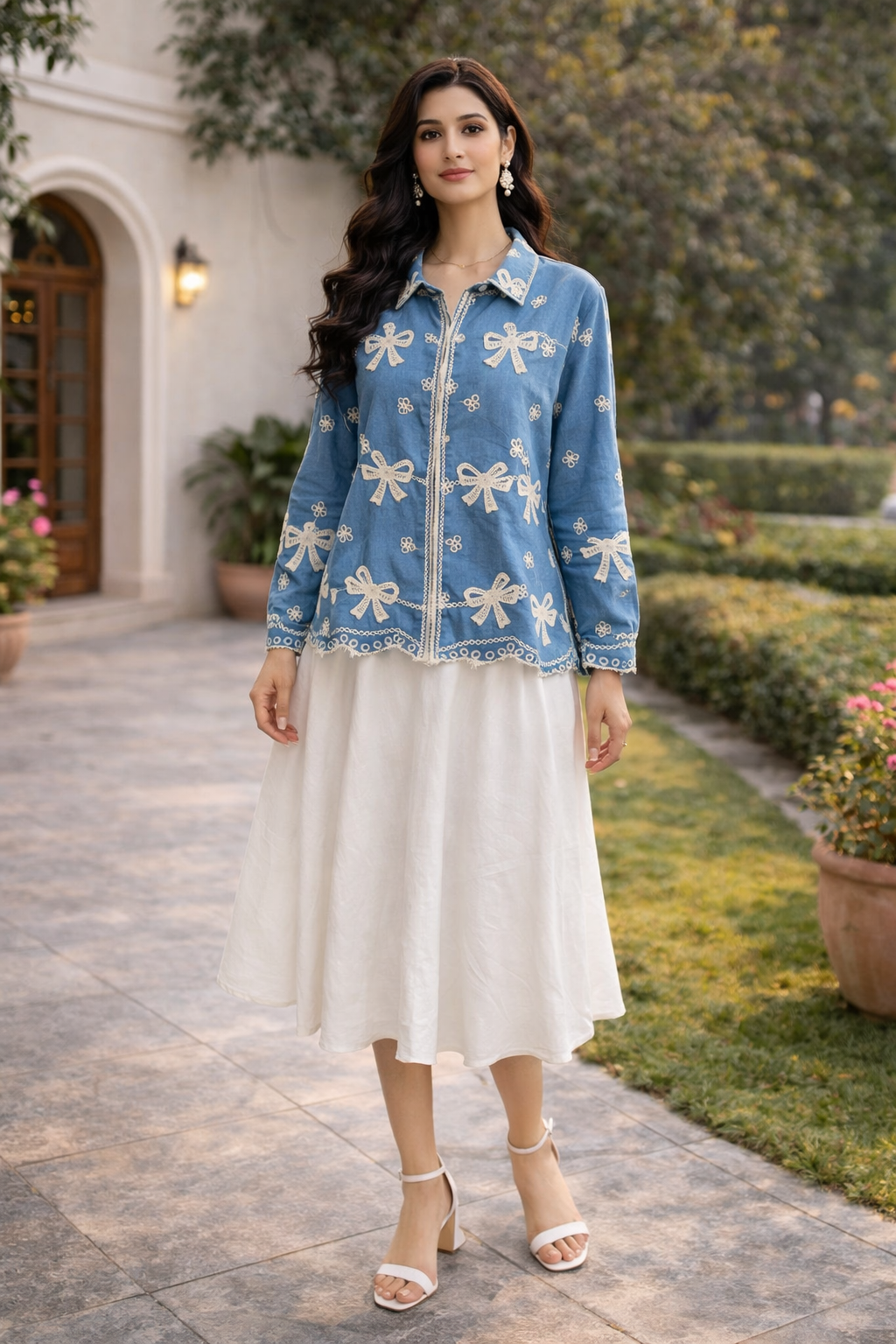 Embroidered Bow Detail Top