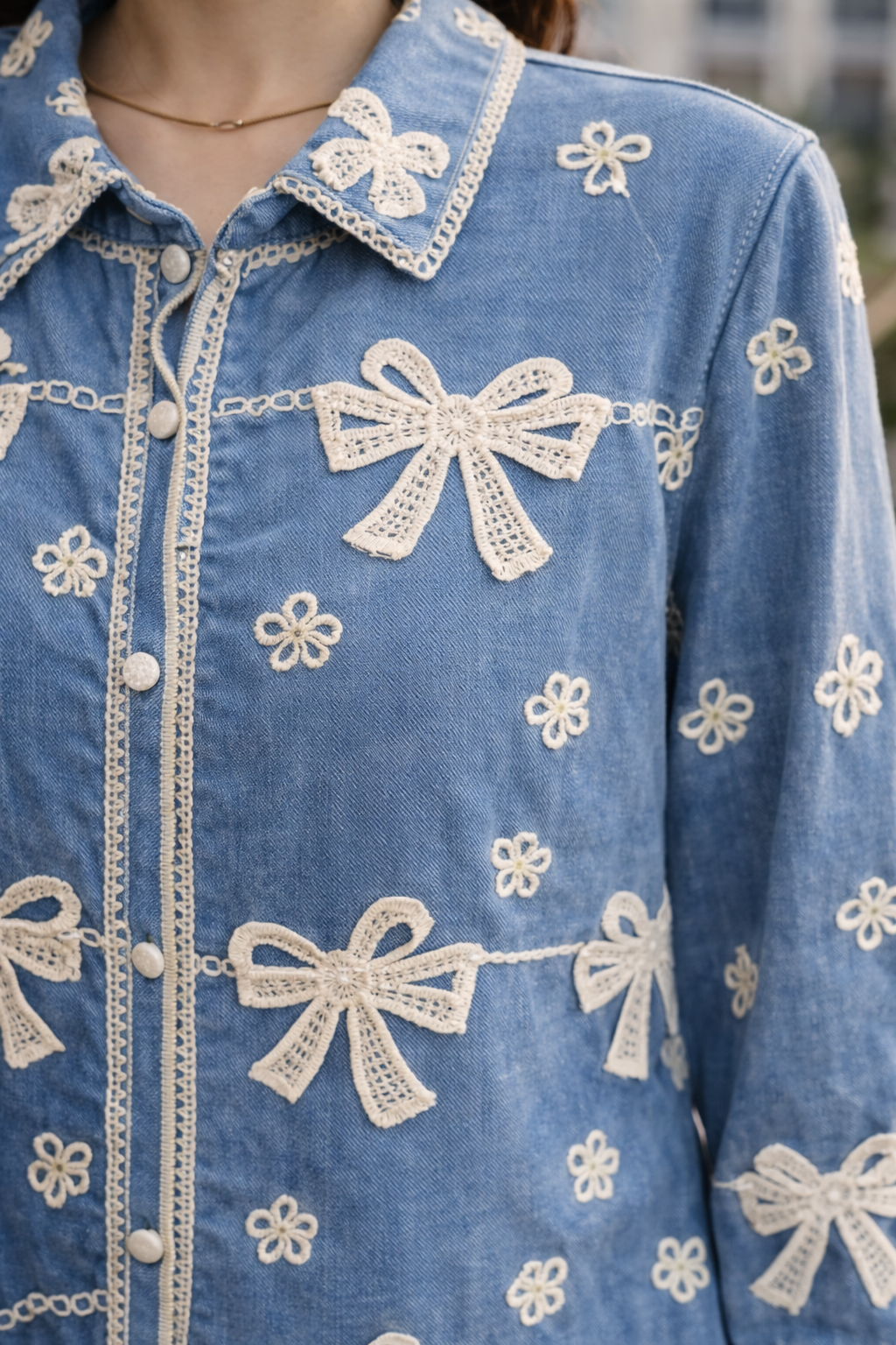 Embroidered Bow Detail Top