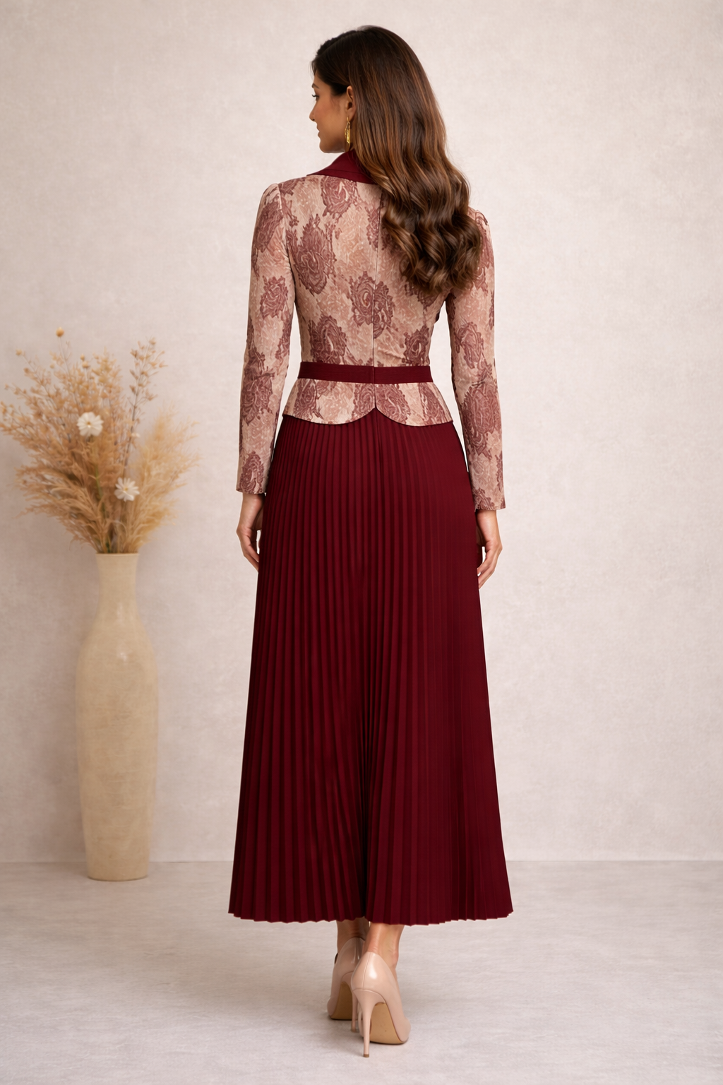 AP1205-Ruby Royale Pleated Dress