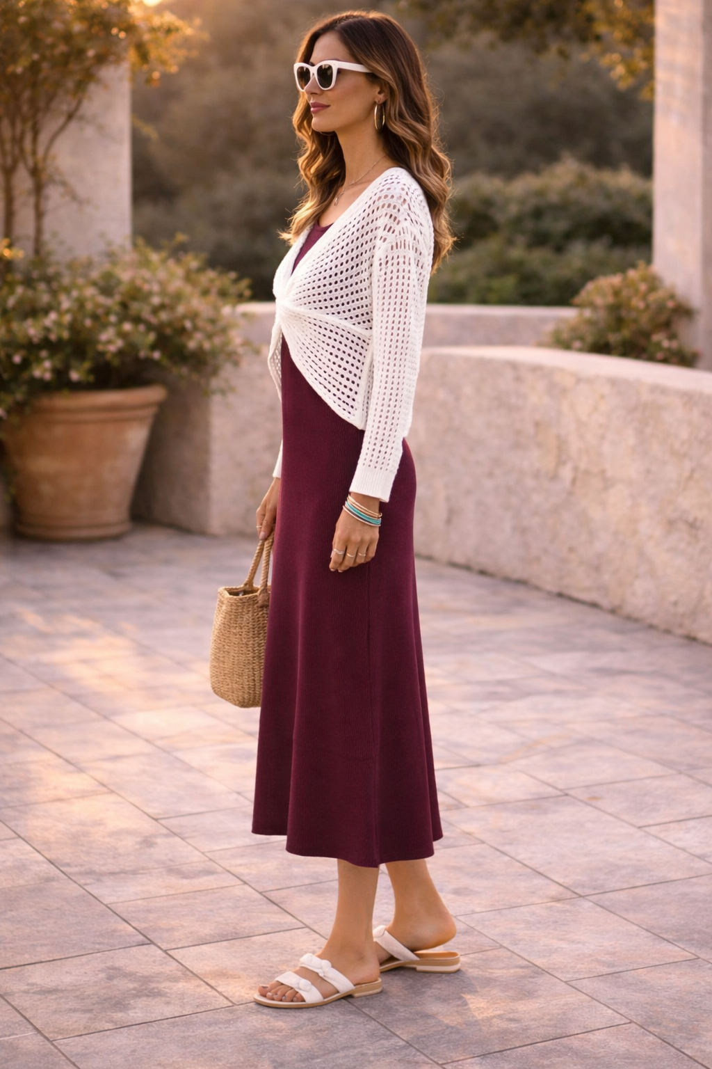 Twist Knit Overlay Dress