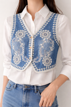 AZ1728-Indigo Grace Embroidered Jacket Set