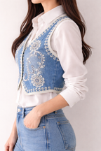 AZ1728-Indigo Grace Embroidered Jacket Set