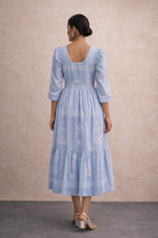 Elegant Powder Blue Printed Midi Dress