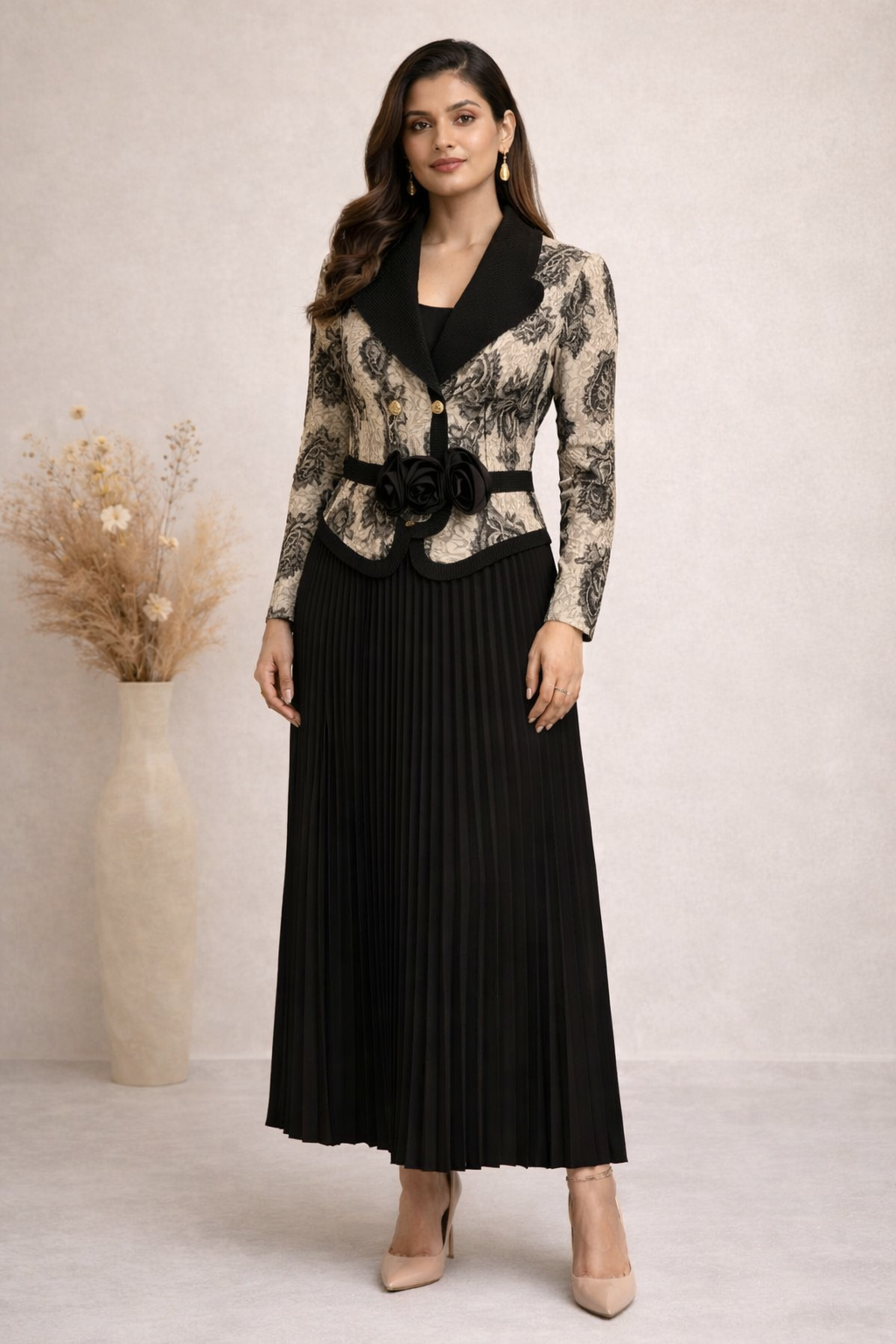 AP1205-Ruby Royale Pleated Dress