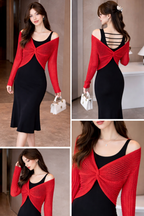 Twist Knit Overlay Dress