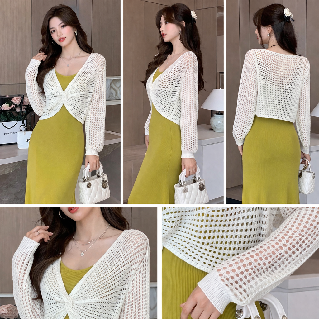 Twist Knit Overlay Dress