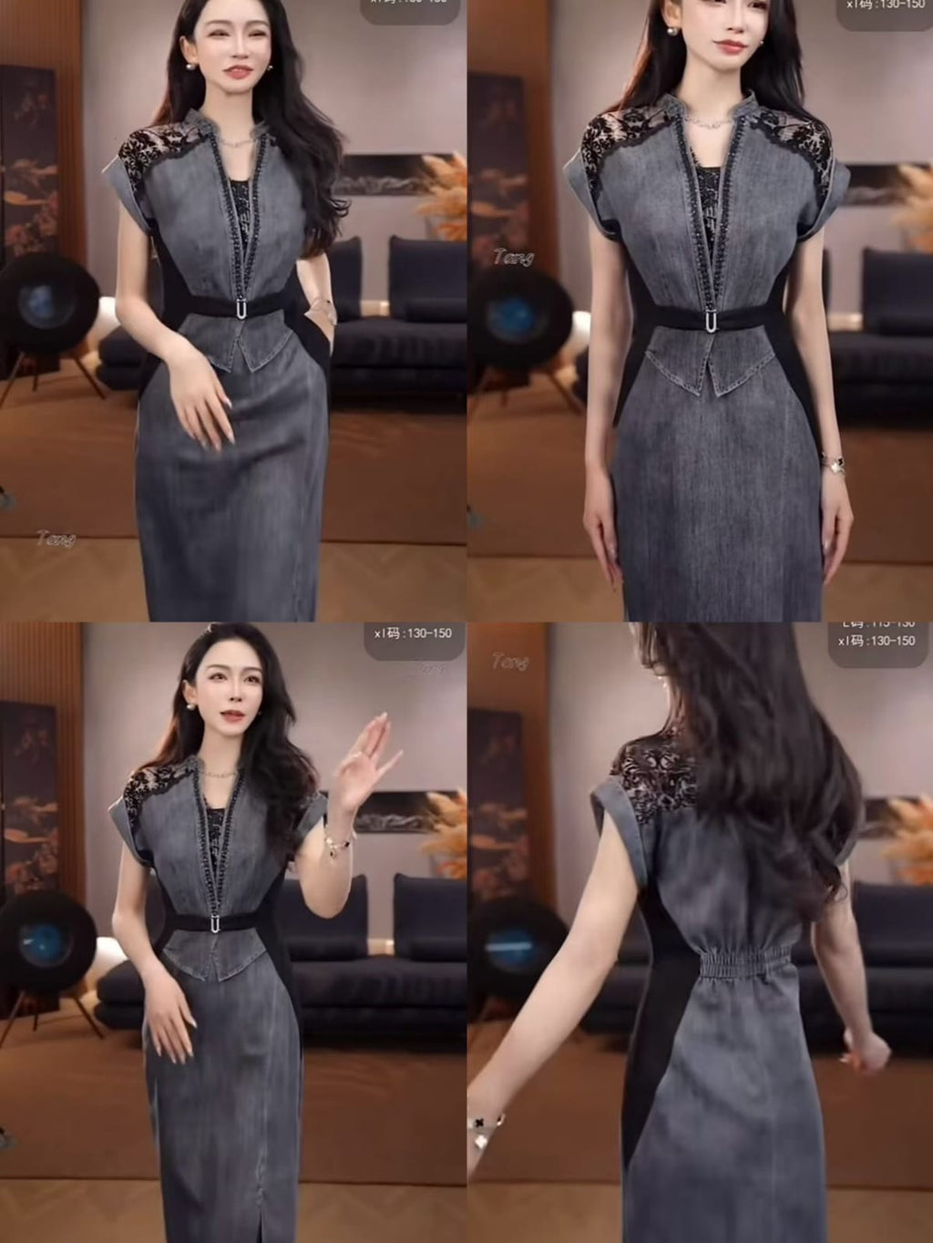 AA 0111F Luxe Denim Midi Dress
