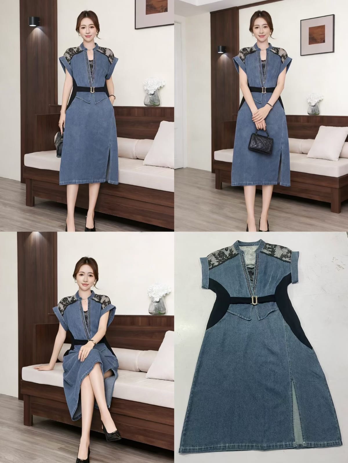 AA 0111F Luxe Denim Midi Dress