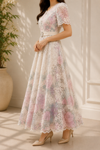 AA 0111F Blush Bloom Lace Midi Dress