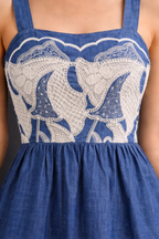 AP1948-Navy Blue Printed Fit & Flare Dress