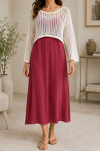 AA 0112F Breeze Crochet Overlay Maxi Dress