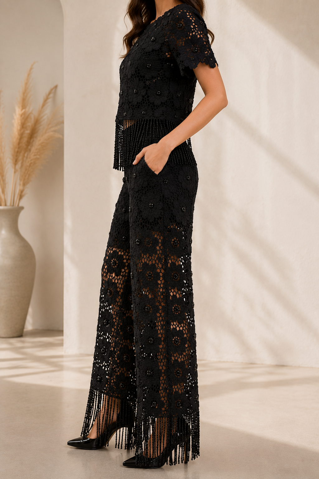 AA 0111F Lace Fringe Co-ord Set