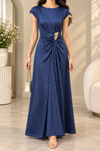 AA 0111 Polka Dot Draped Waist Maxi Dress