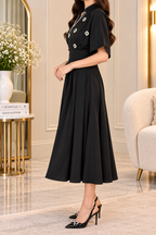 AA 0111 Embellished Pleated Midi Shirt Dress