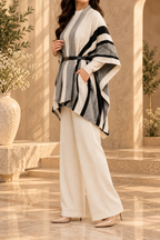 AA 011 Striped Belted Knit Poncho coordset