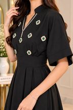 AA 0111 Embellished Pleated Midi Shirt Dress