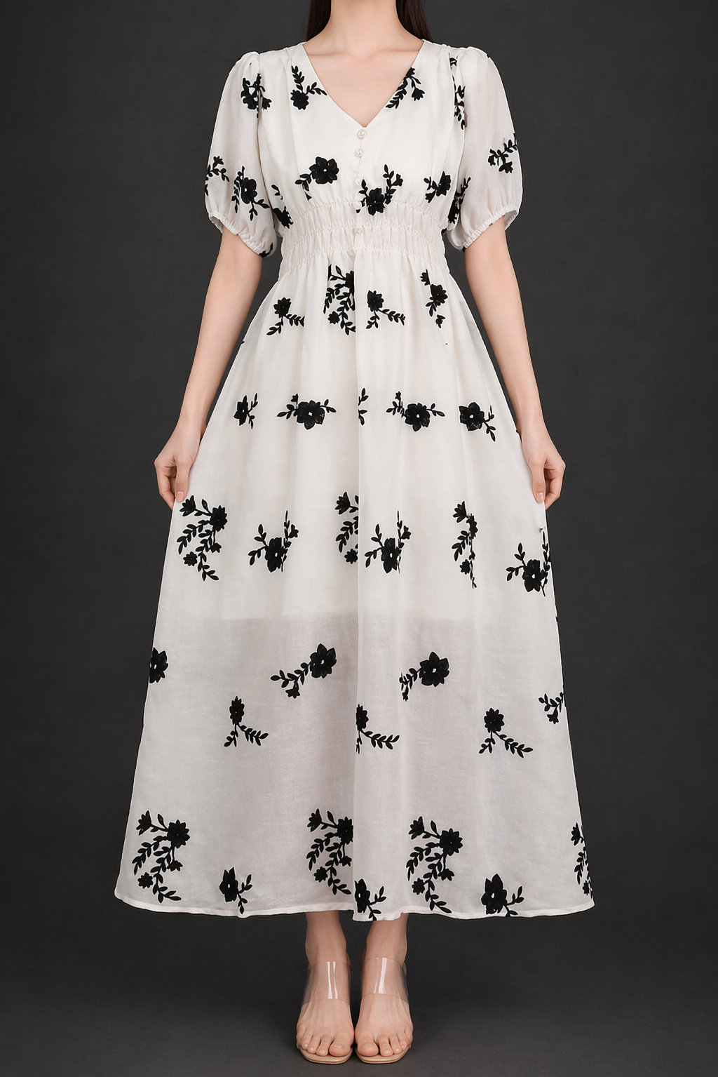 Noir Petal Grace Dress