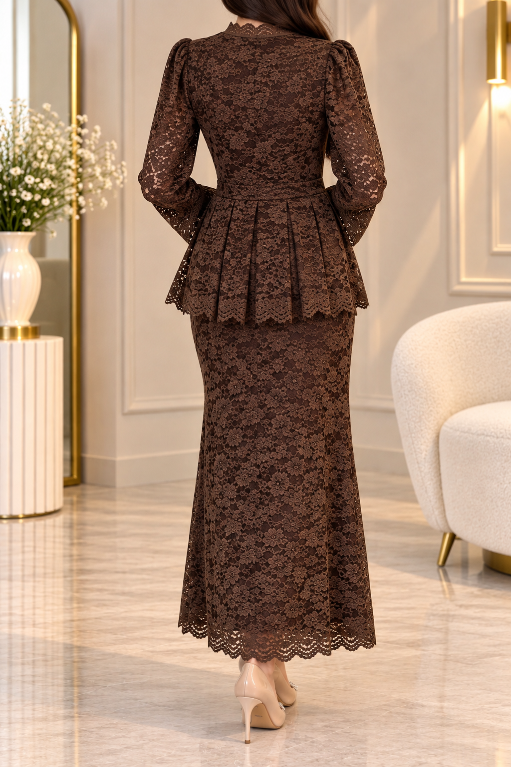 AA 0111 Elegant Lace Wrap Midi Dress
