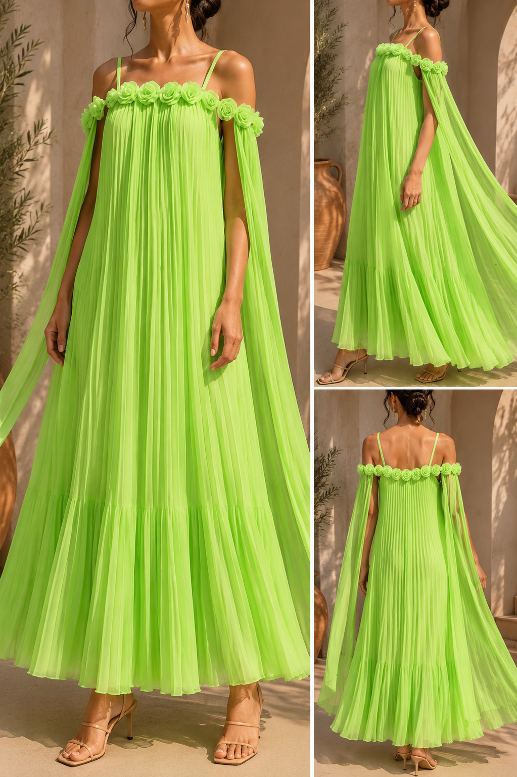 AA 0112C Pleated Cape Maxi Dress