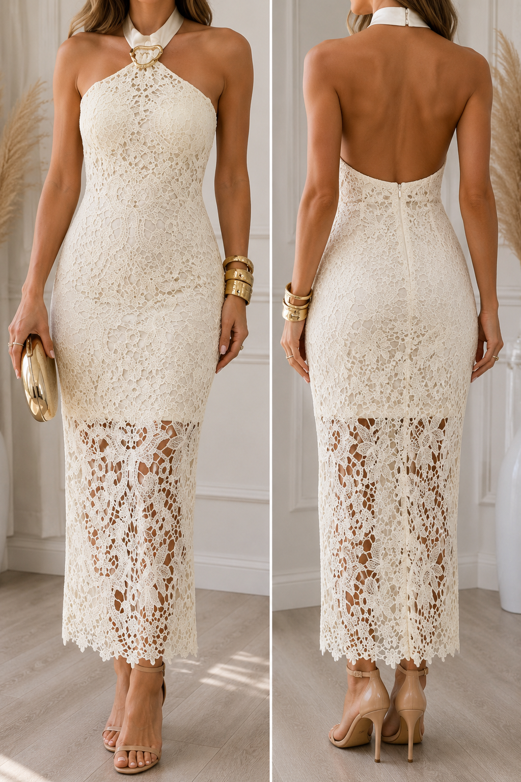 AA 0113C Grace Halter Lace Midi Dress