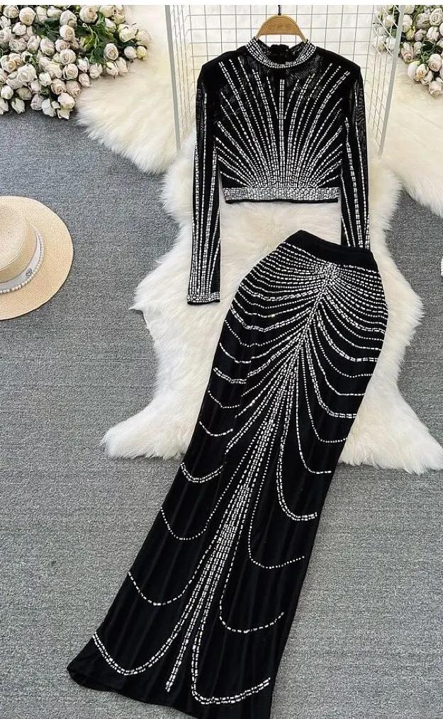 AA 0112F Midnight  Stretch Crystal Dress