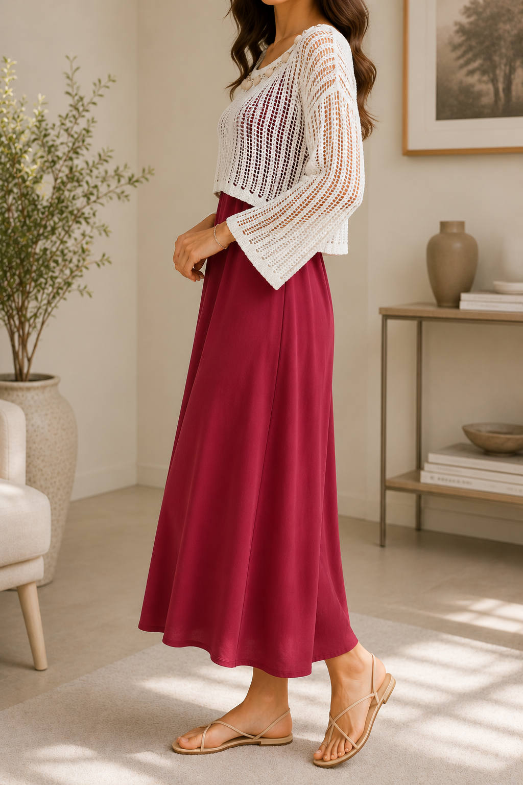 AA 0112F Breeze Crochet Overlay Maxi Dress