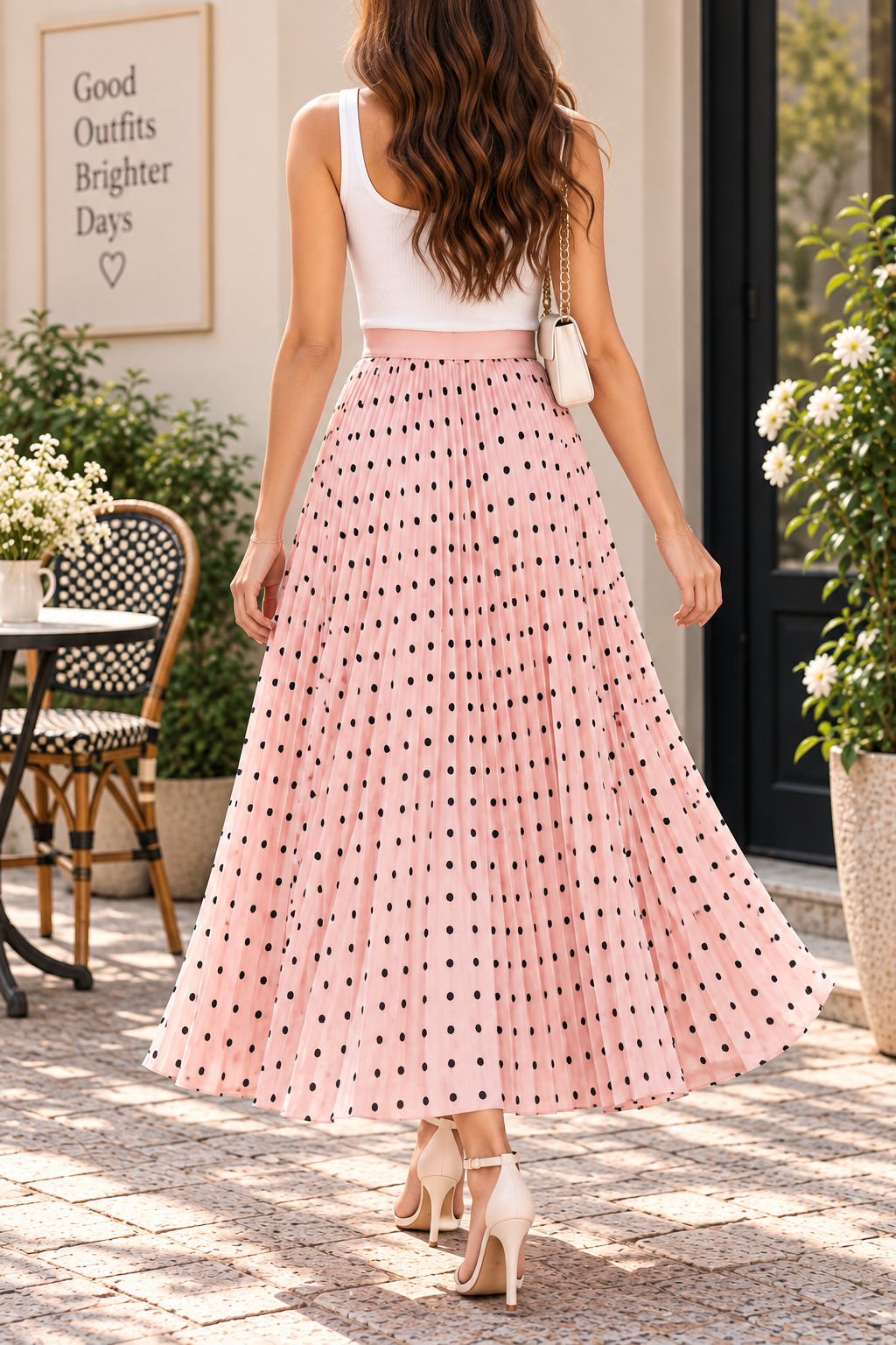 AA 0111 Blush Long Polka Dot Skirt